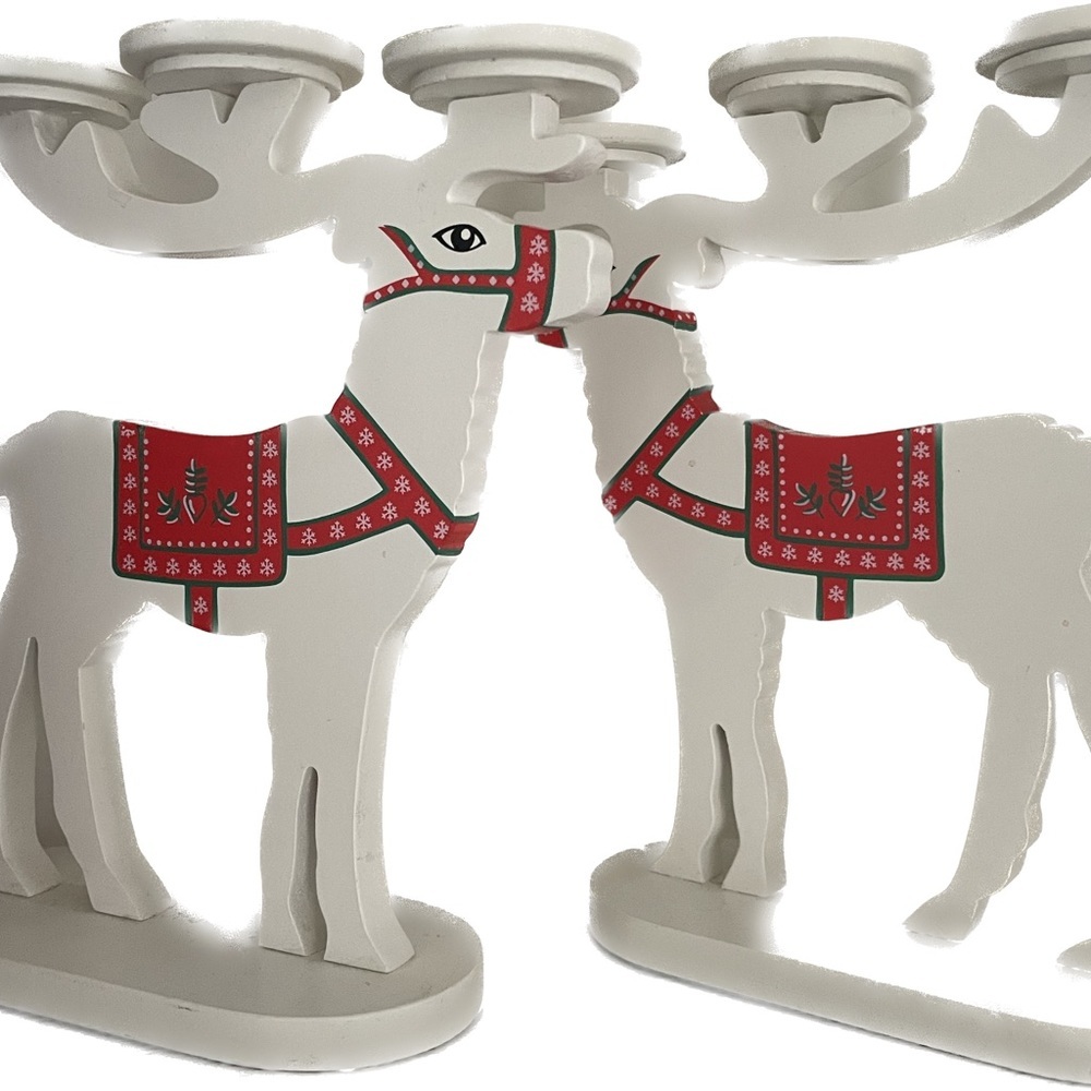 Set of 2 PartyLite Alpine Chalet Reindeer Tealight Holder P9798 Christmas Rare!